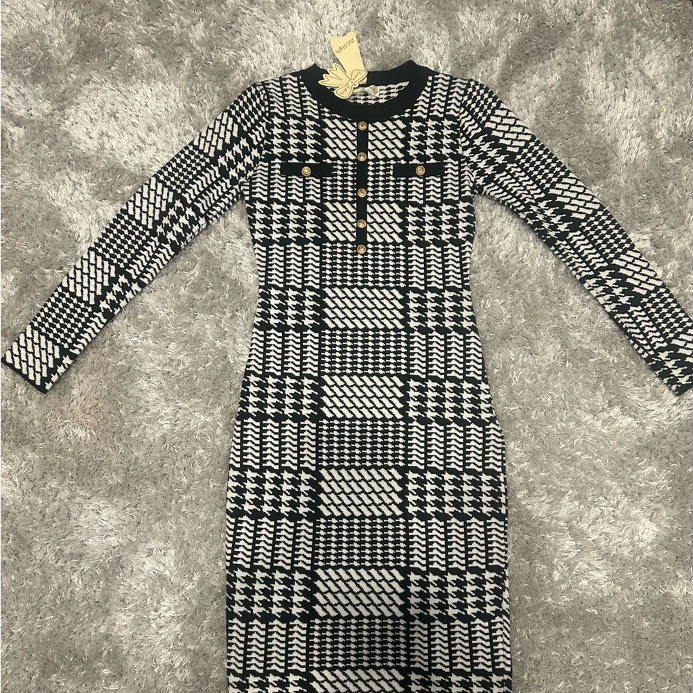 Black and White Patterned houndstooth Dress